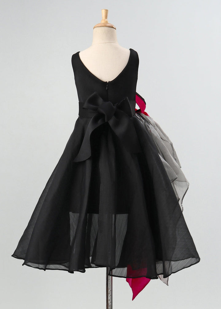 Black organza drape flower flared gown