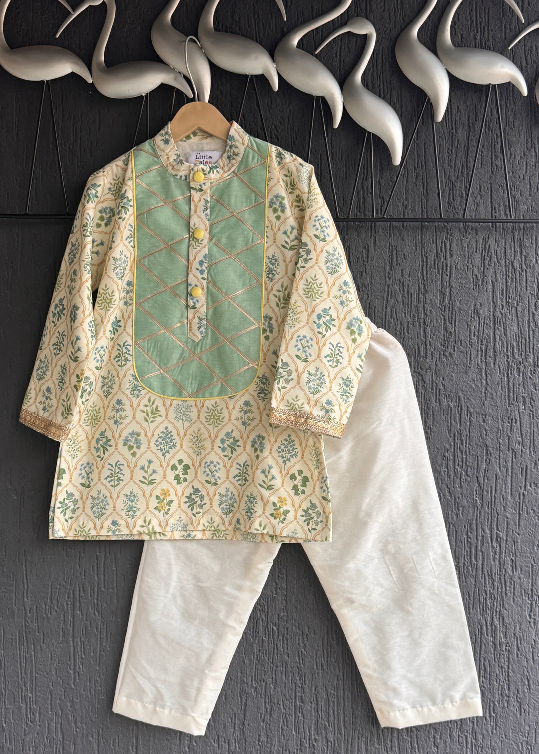 Light Green Mint Leaf Printed Kurta With Pyjama Set