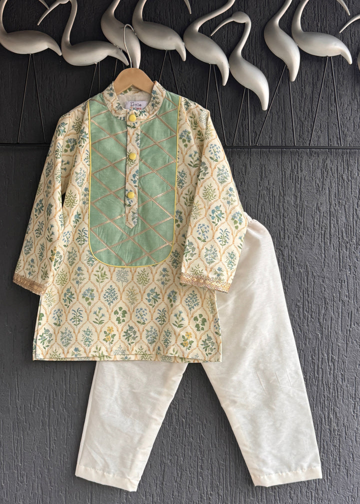 Light Green Mint Leaf Printed Kurta With Pyjama Set