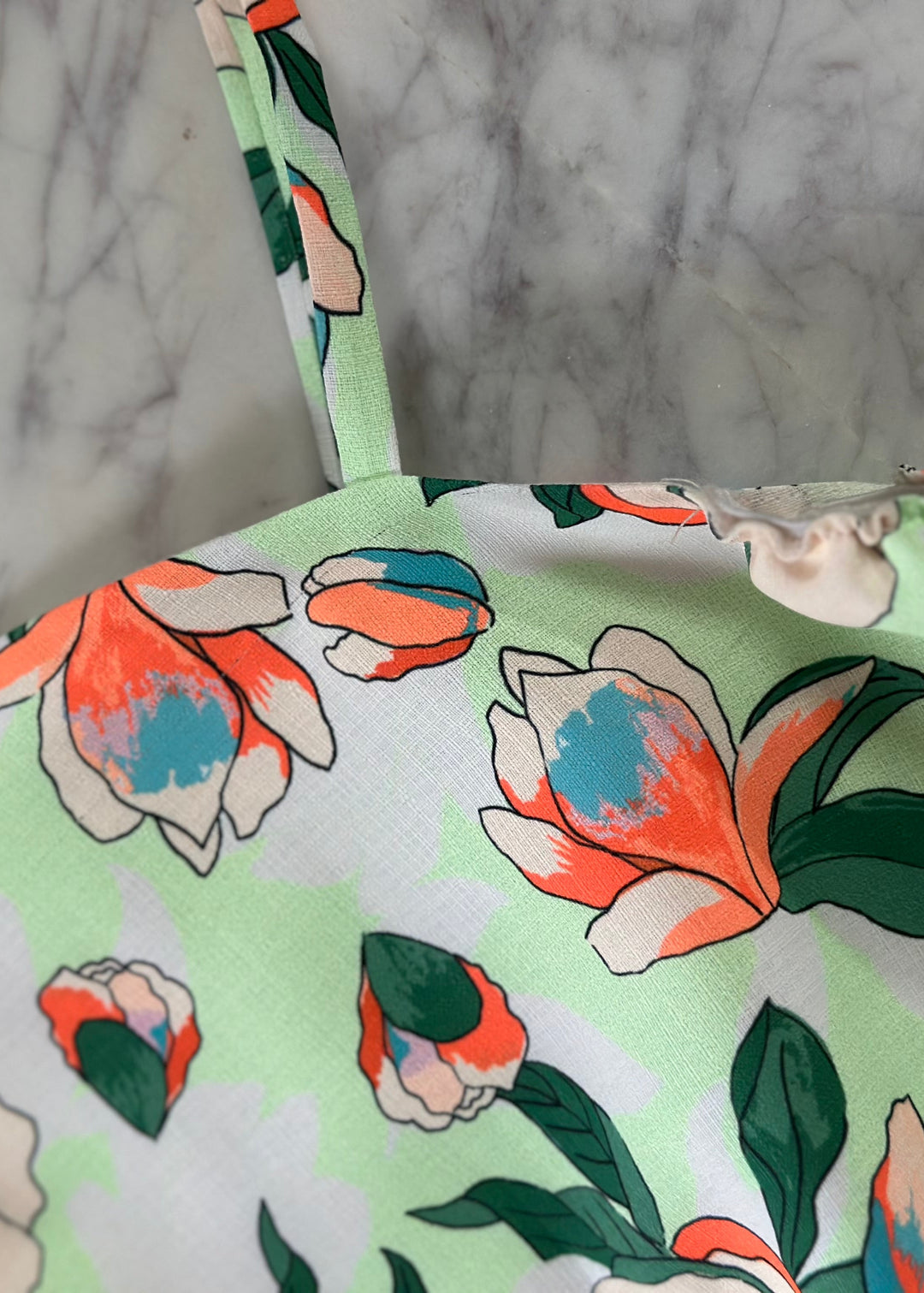 Orange and Light Green Floral One Shoulder Dress