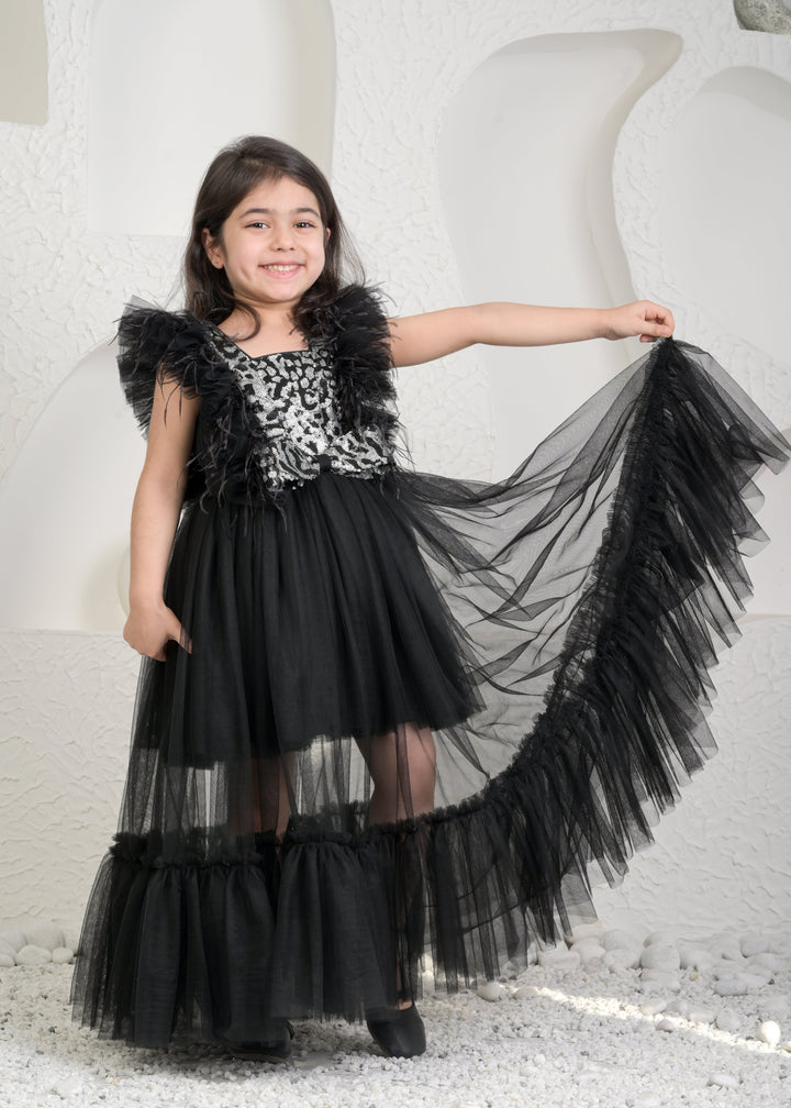 Black Silver Net Sequins Princess Gown