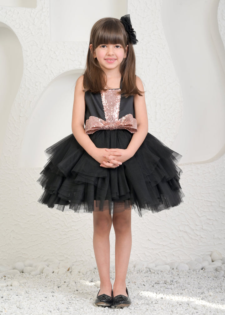 Black And Nora Rose Gold Sequins Bow Tulle Dress