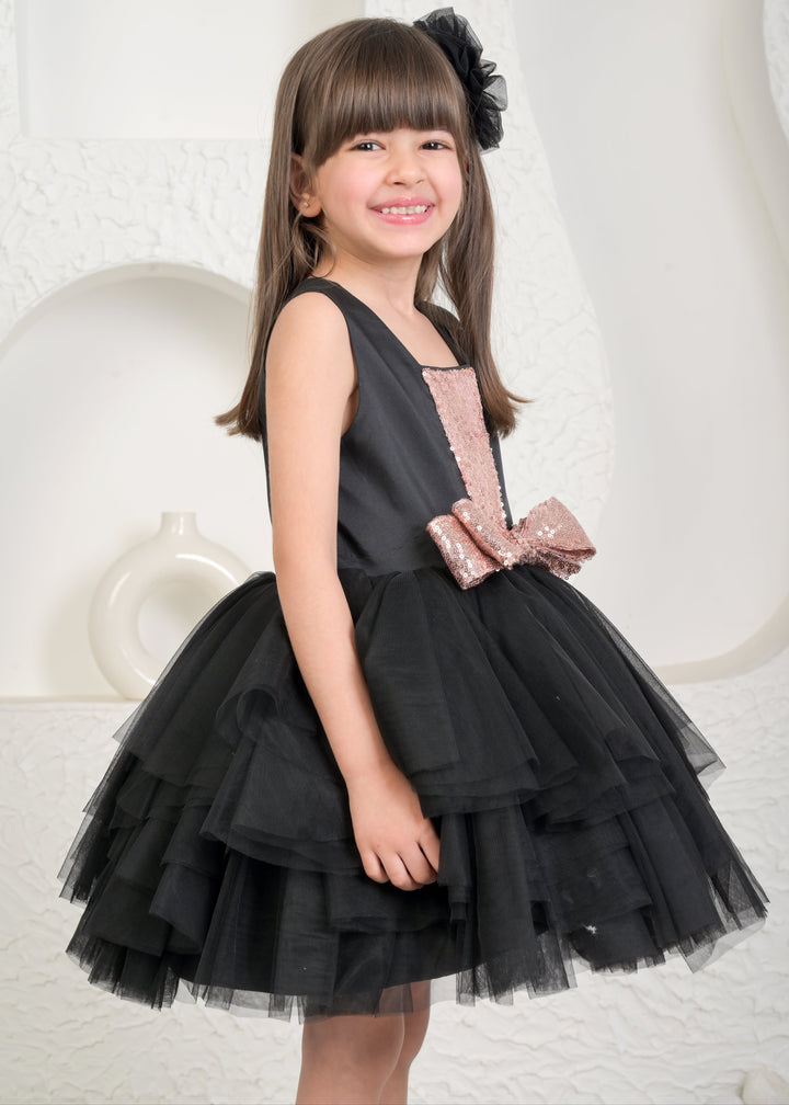 Black And Nora Rose Gold Sequins Bow Tulle Dress