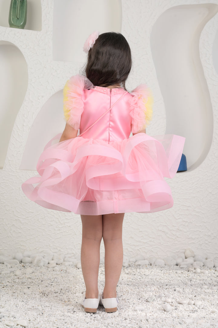 Amara Pink Unicorn Printed Ruffle Dress
