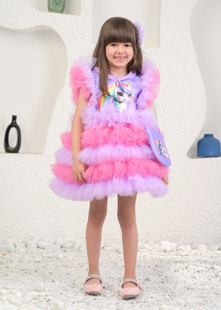 Purple Rainbow Unicorn Ruffle Dress