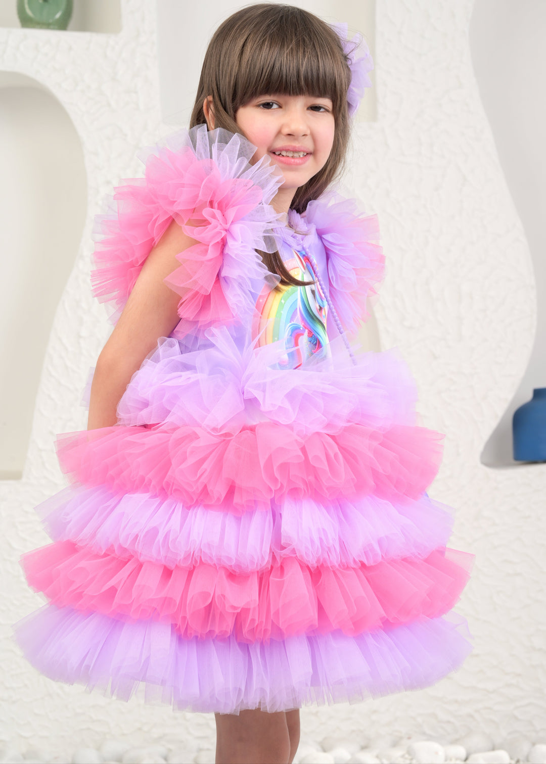Purple Rainbow Unicorn Ruffle Dress