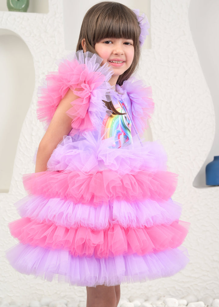 Purple Rainbow Unicorn Ruffle Dress