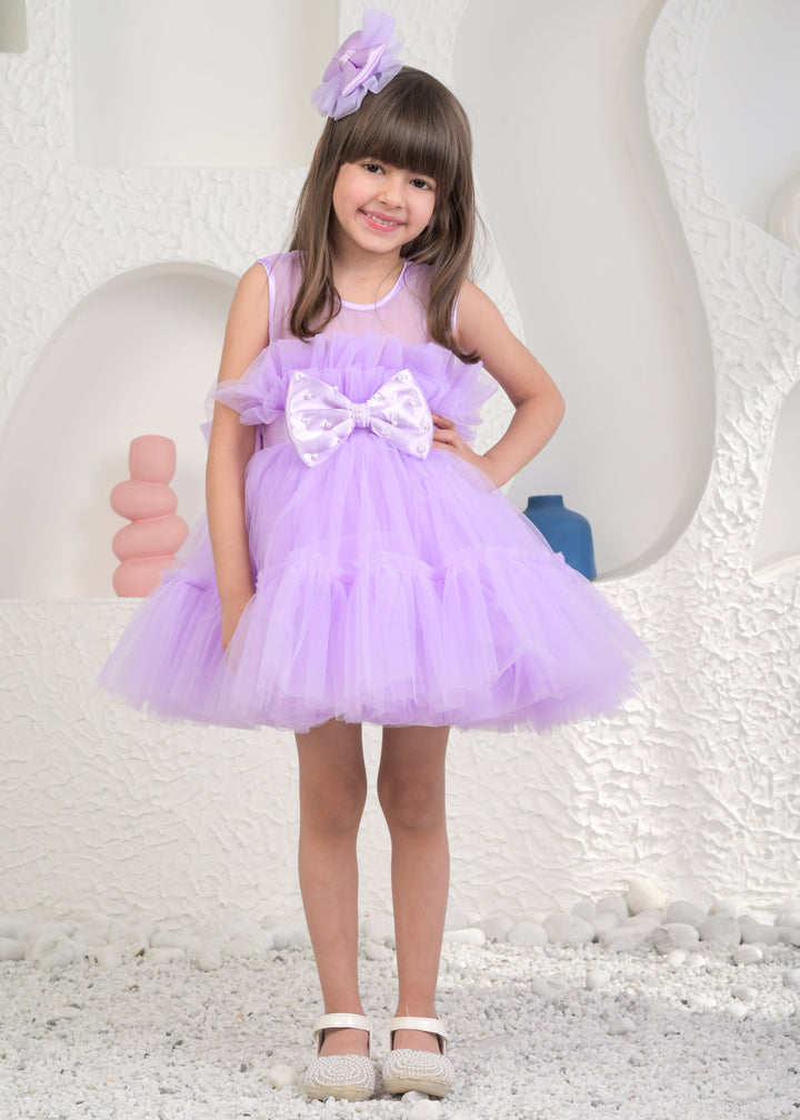 Lilac Net Ivy Big Bow Ruffle Dress