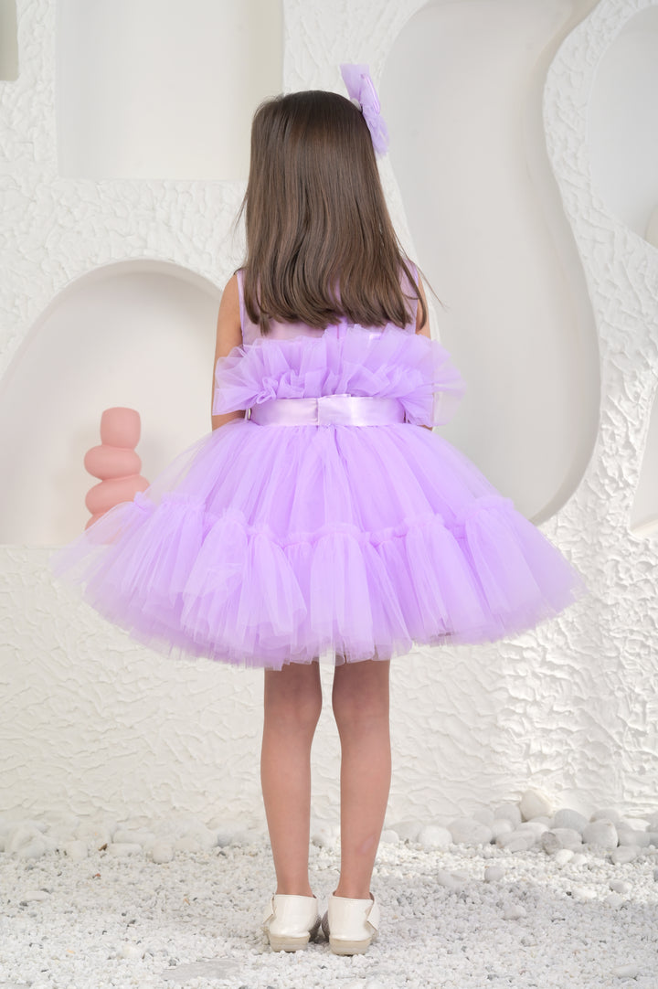 Lilac Net Ivy Big Bow Ruffle Dress