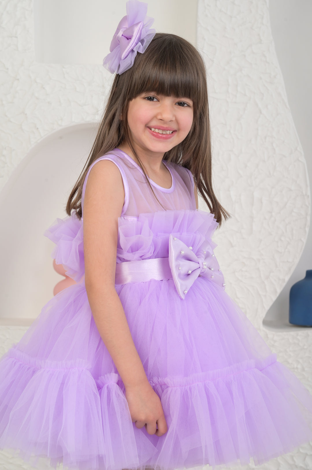 Lilac Net Ivy Big Bow Ruffle Dress