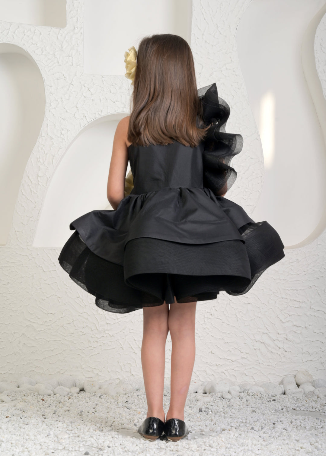 Black Golden Net One shoulder Flower Dress