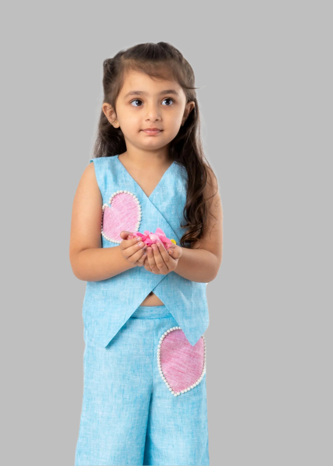 Blue Khadi Cotton Heart Waist Coord Set