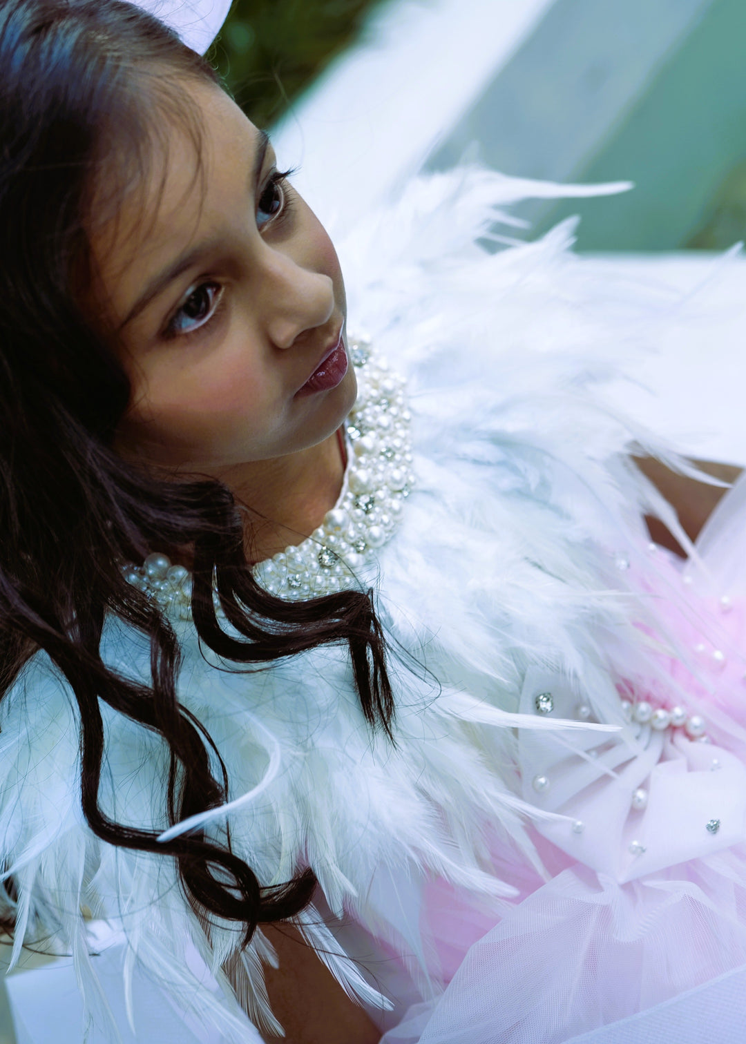 Pink and White Princess Net Flared Dress