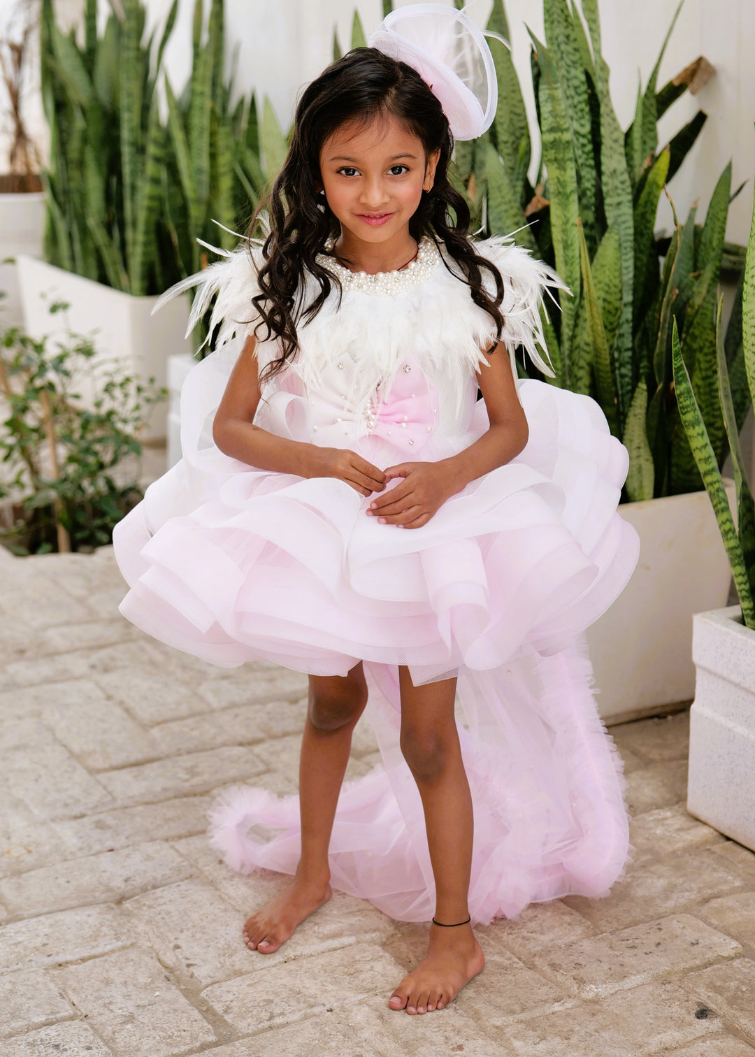 Pink and White Princess Net Flared Dress