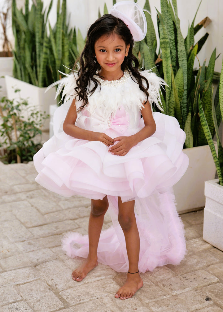Pink and White Princess Net Flared Dress