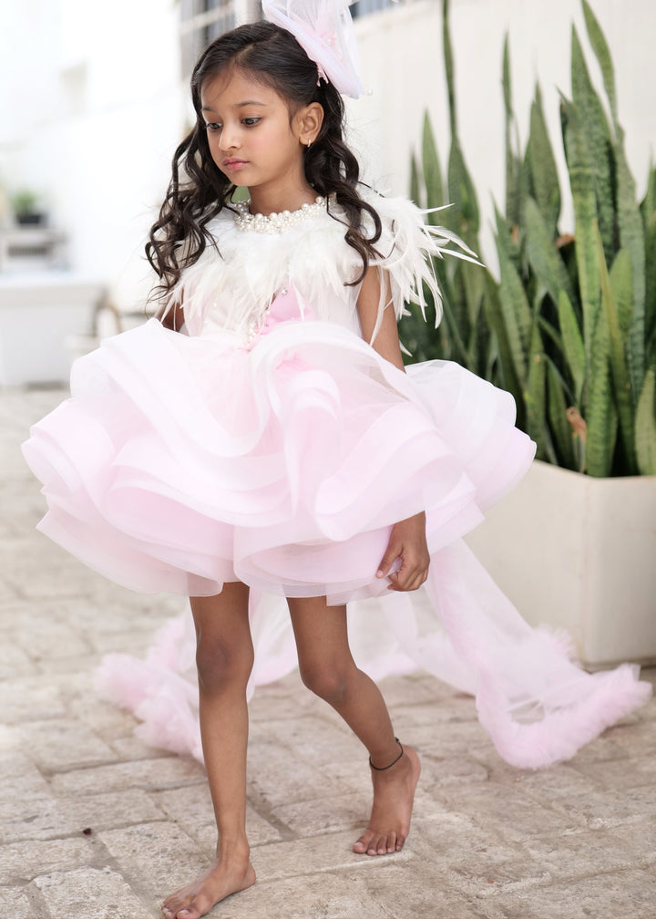 Pink and White Princess Net Flared Dress