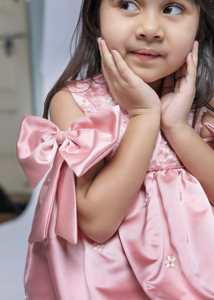 Light Peach Satin Bow On Arm Dress