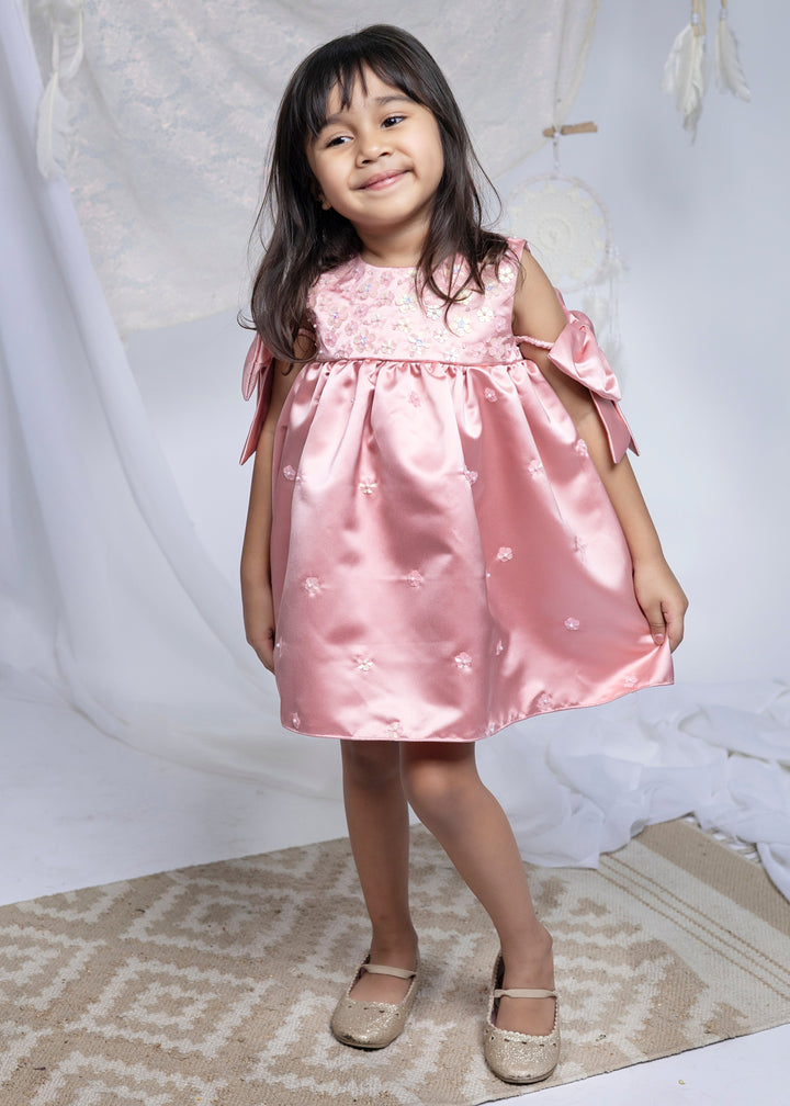 Light Peach Satin Bow On Arm Dress