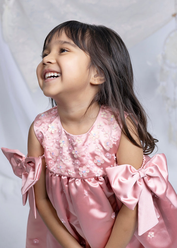 Light Peach Satin Bow On Arm Dress