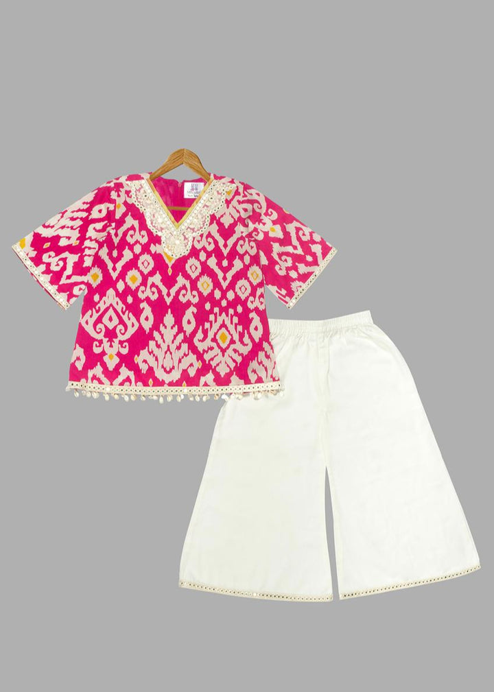 Pink Floral Printed Cotton Kurti With Palazzo Set