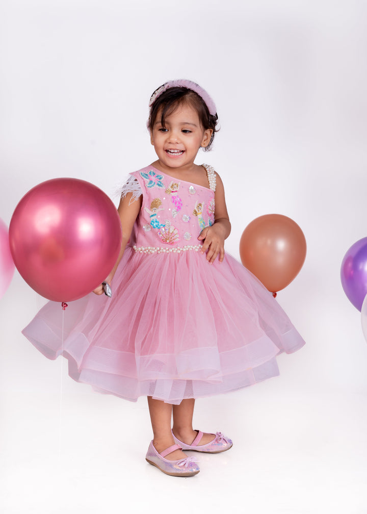 Pink One Shoulder Mermaid Theme Party Dress
