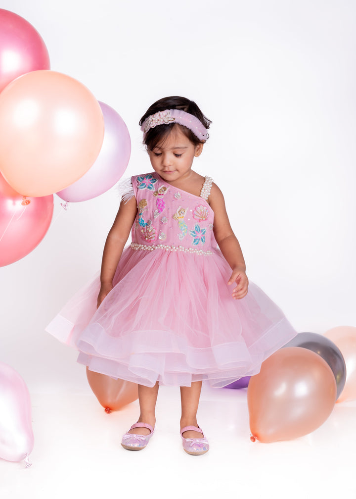 Pink One Shoulder Mermaid Theme Party Dress