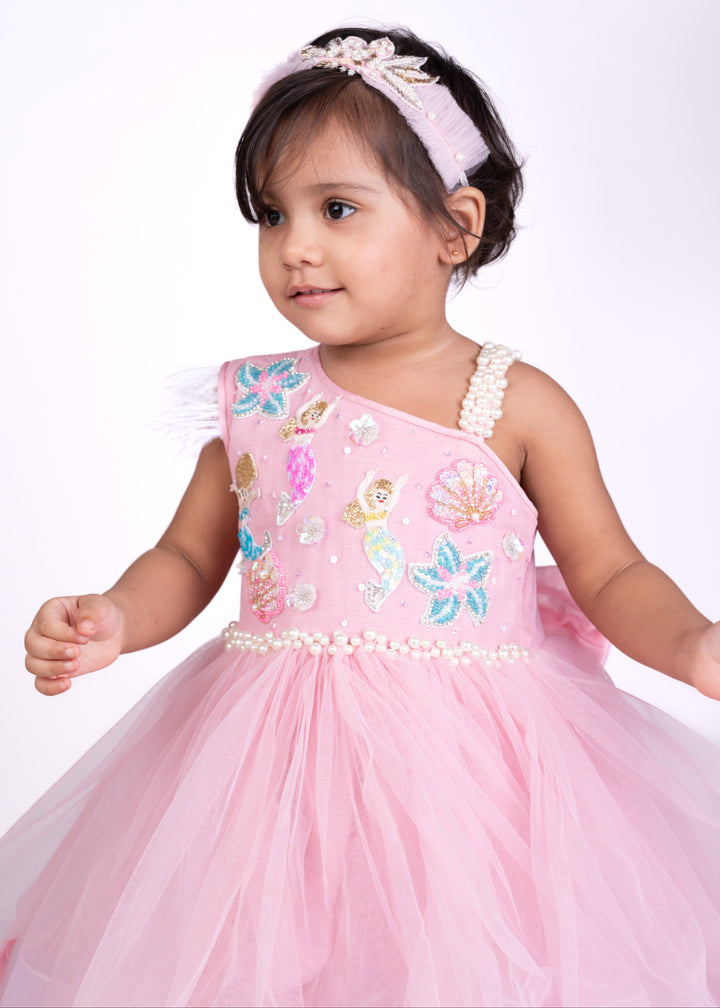 Pink One Shoulder Mermaid Theme Party Dress