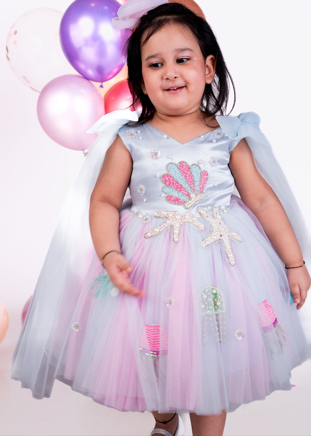 Light Blue Heavy Embellishment Mermaid Theme Party Dress