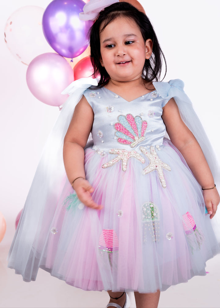 Light Blue Heavy Embellishment Mermaid Theme Party Dress
