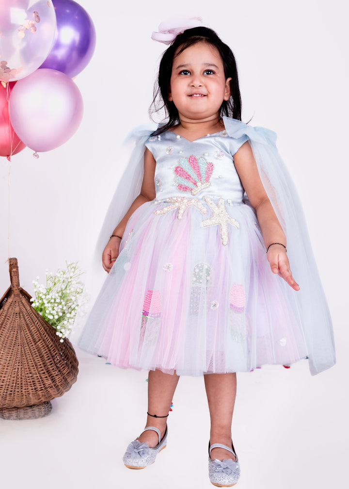 Light Blue Heavy Embellishment Mermaid Theme Party Dress