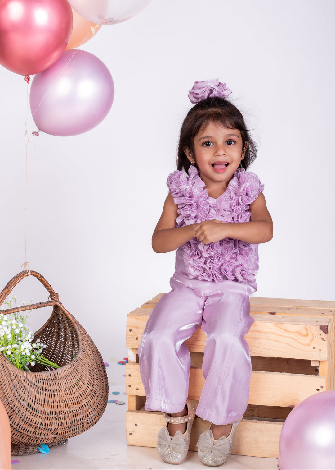 Lavender Shimmer Georgette Ruflle Co-ord Set