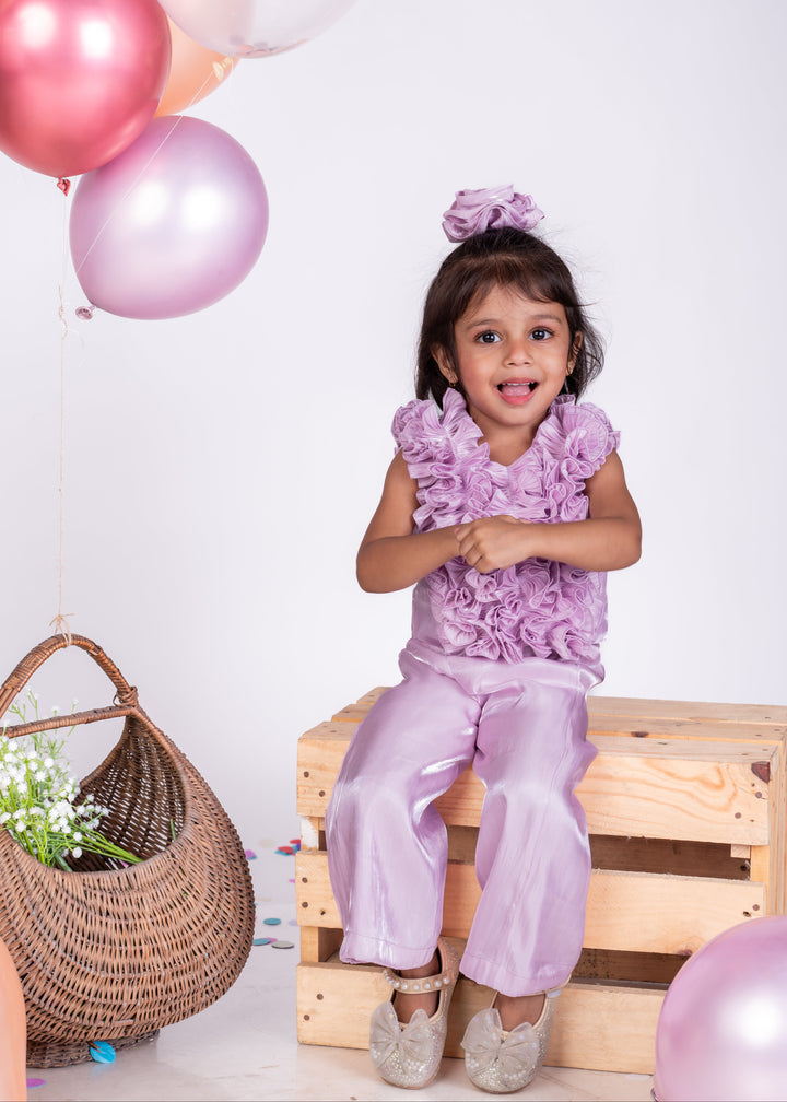 Lavender Shimmer Georgette Ruflle Co-ord Set