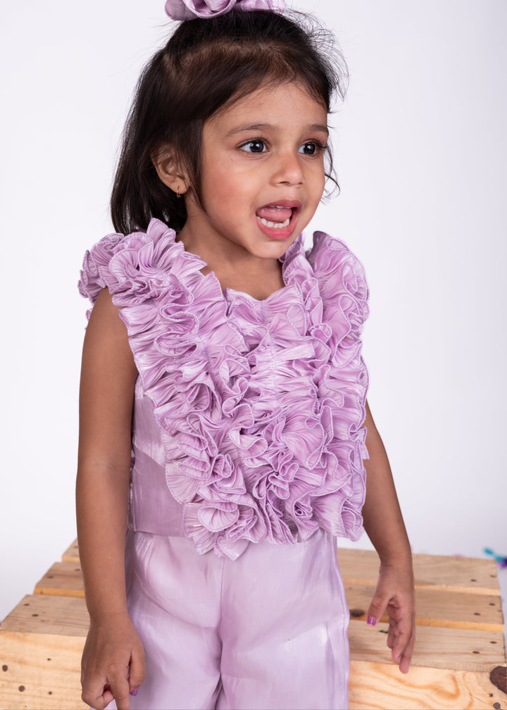 Lavender Shimmer Georgette Ruflle Co-ord Set