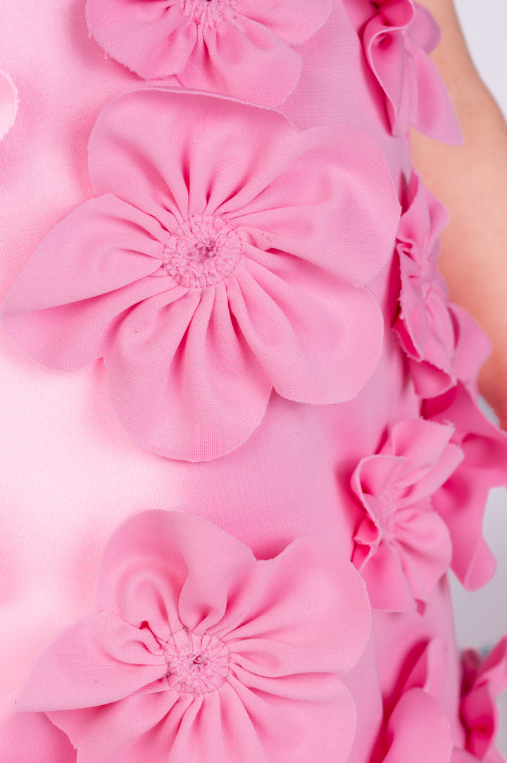 Pink Thick Crepe With Flower Detailing Flora Dress