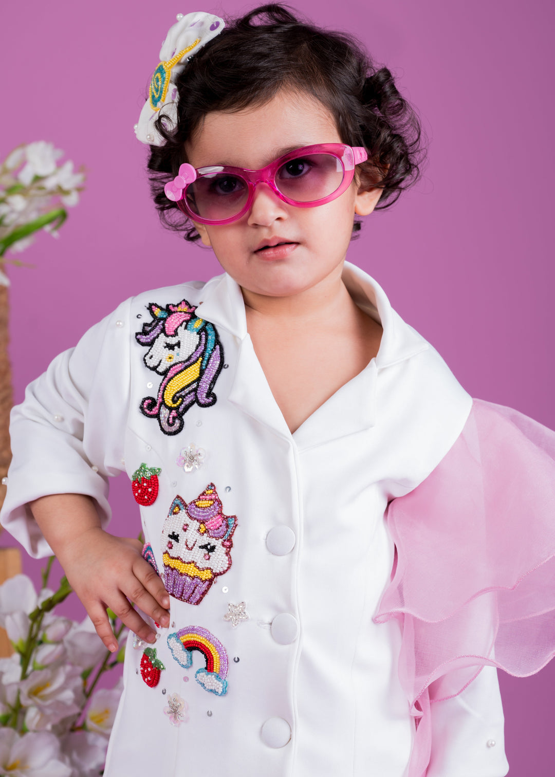 White Unicorn Theme Blazer Ruffle Dress