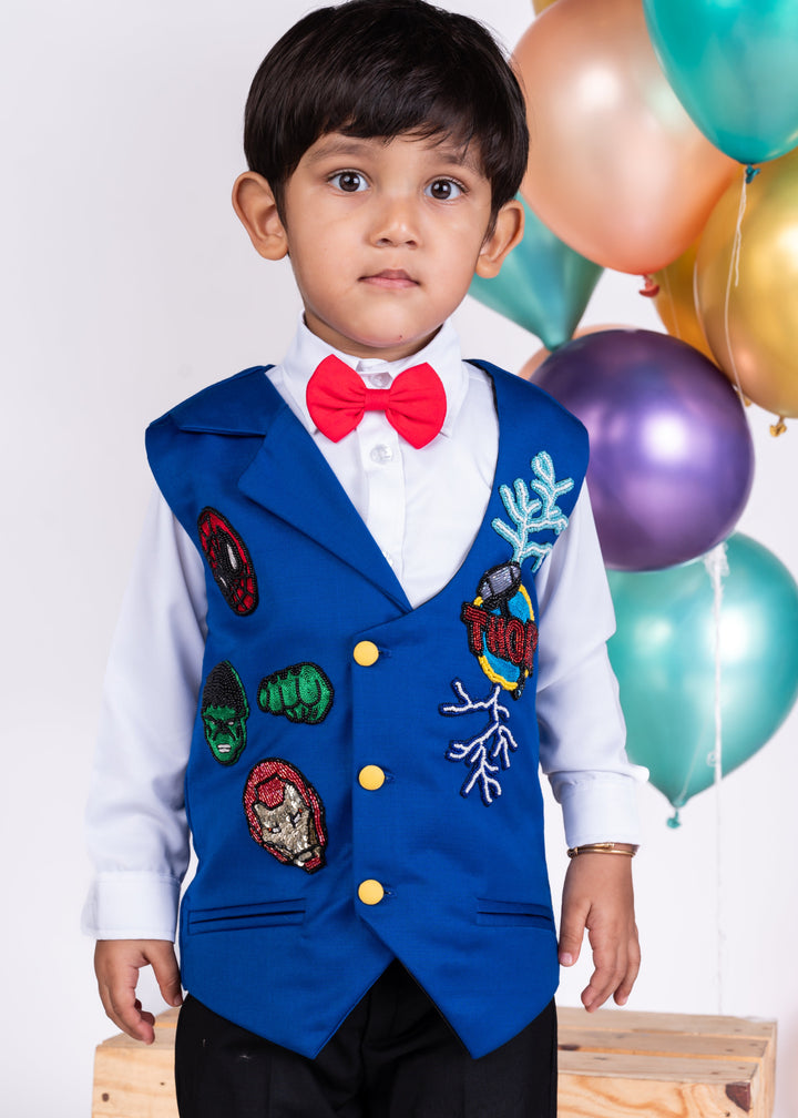 Royal Blue Avengers Theme Jacket With Shirt And Trouser Set