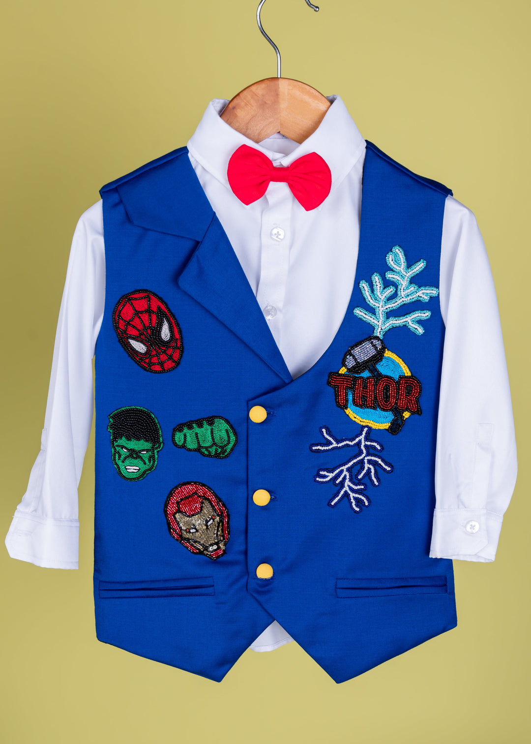 Royal Blue Avengers Theme Jacket With Shirt And Trouser Set