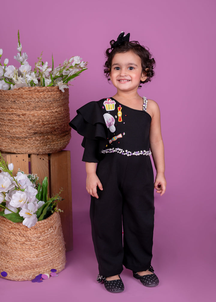 Black Candy Theme Embellished Thick Crepe Jumpsuit