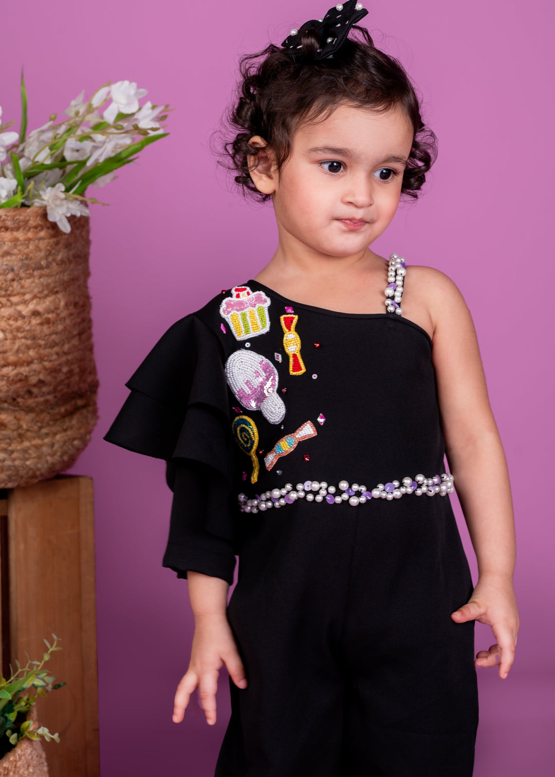 Black Candy Theme Embellished Thick Crepe Jumpsuit