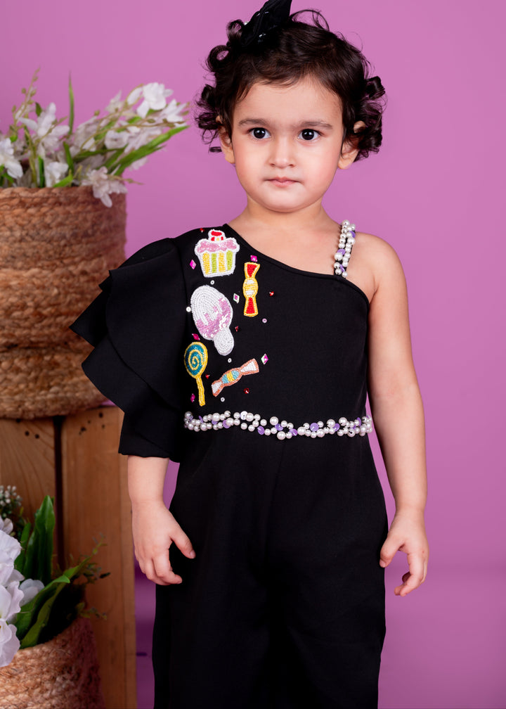 Black Candy Theme Embellished Thick Crepe Jumpsuit