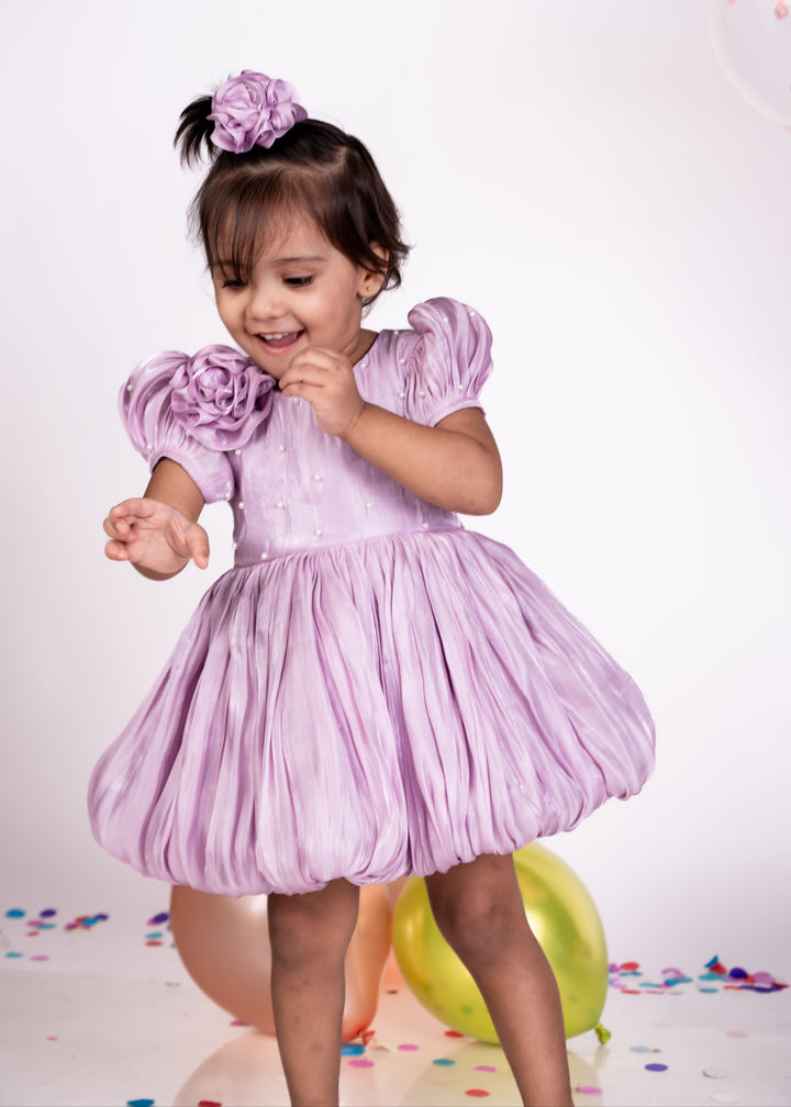 Lavender Shimmer Georgette Pearl Bubble Dress