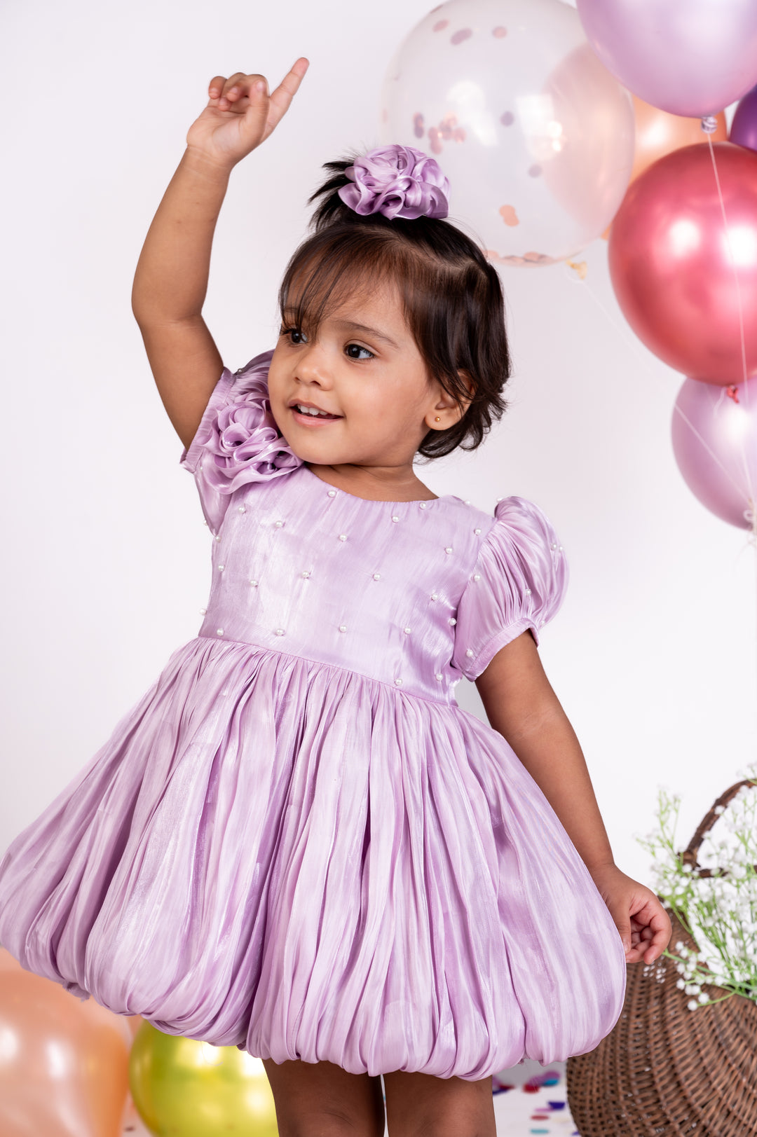 Lavender Shimmer Georgette Pearl Bubble Dress
