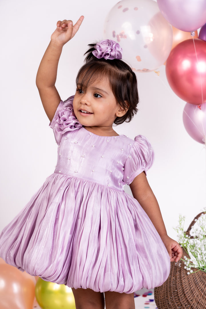 Lavender Shimmer Georgette Pearl Bubble Dress