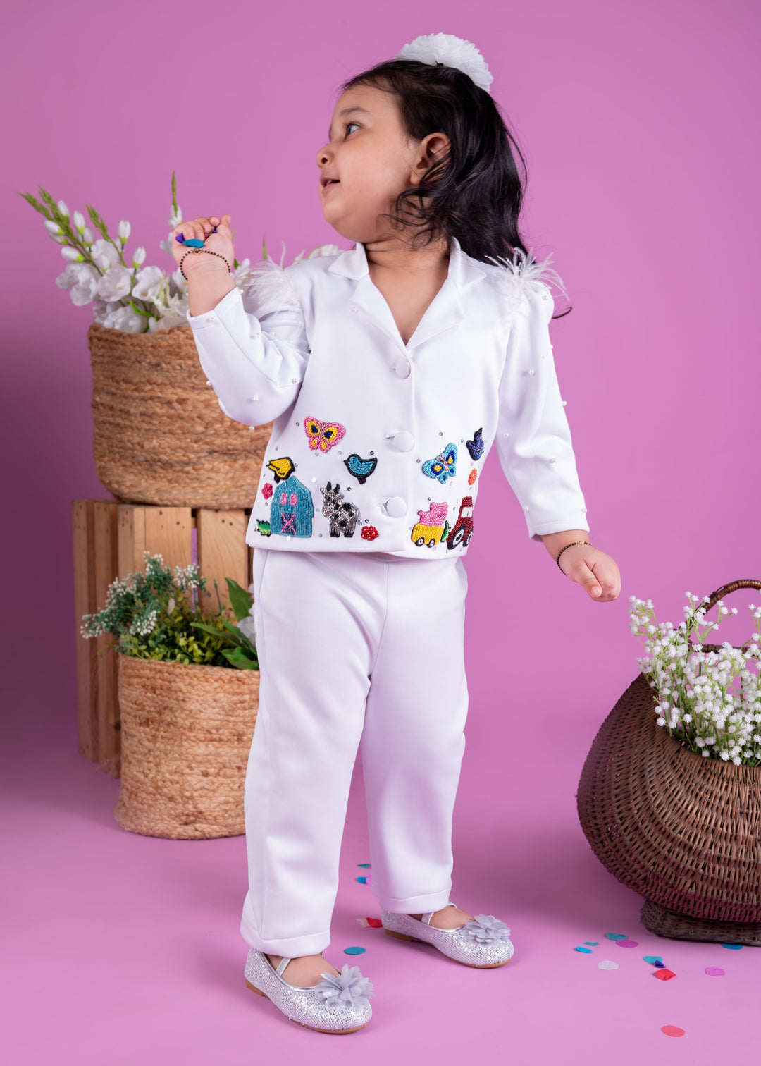White Personalised Name Farmland Blazer Set