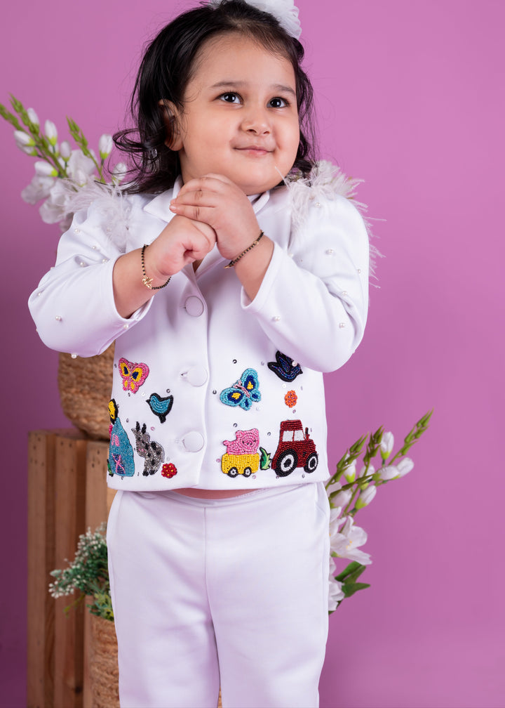 White Personalised Name Farmland Blazer Set