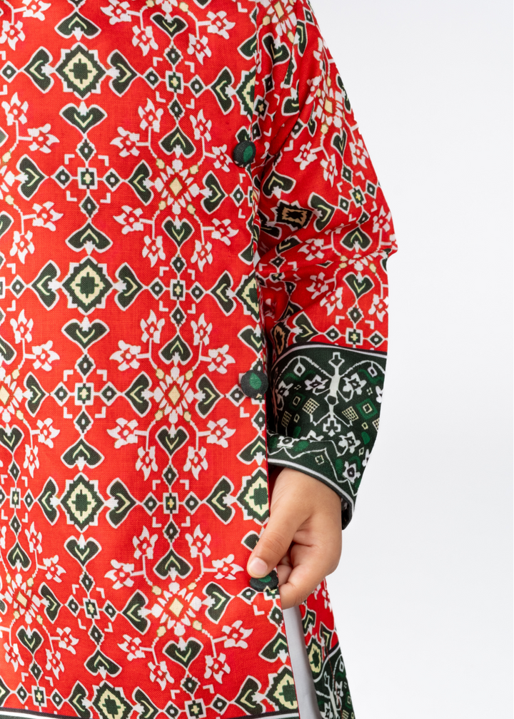 Red Patola Cotton Kurta With Pyjama Set
