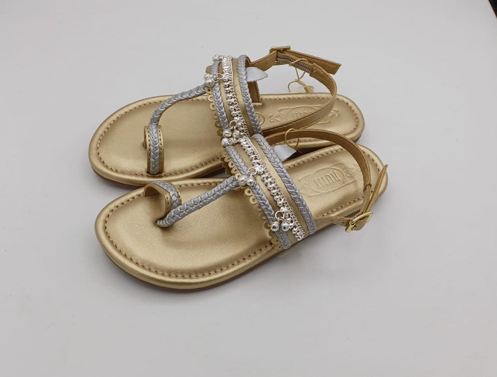 Matte Gold And Silver Flat Sandals