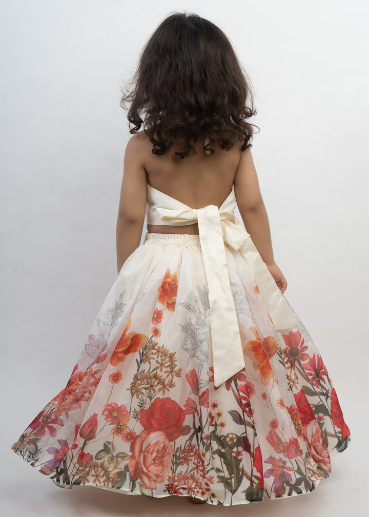 Off White Digital Printed Top With Skirt Set