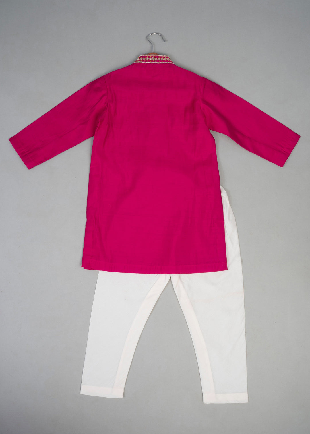 Pink Cotton Embroidered Knot Kurta With Pyjama Set