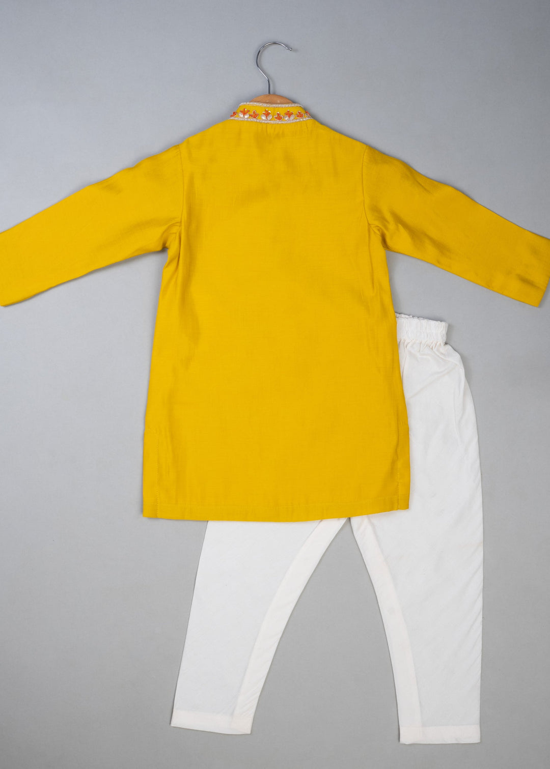 Mustard Cotton Embroidered Knot Kurta With Pyjama Set